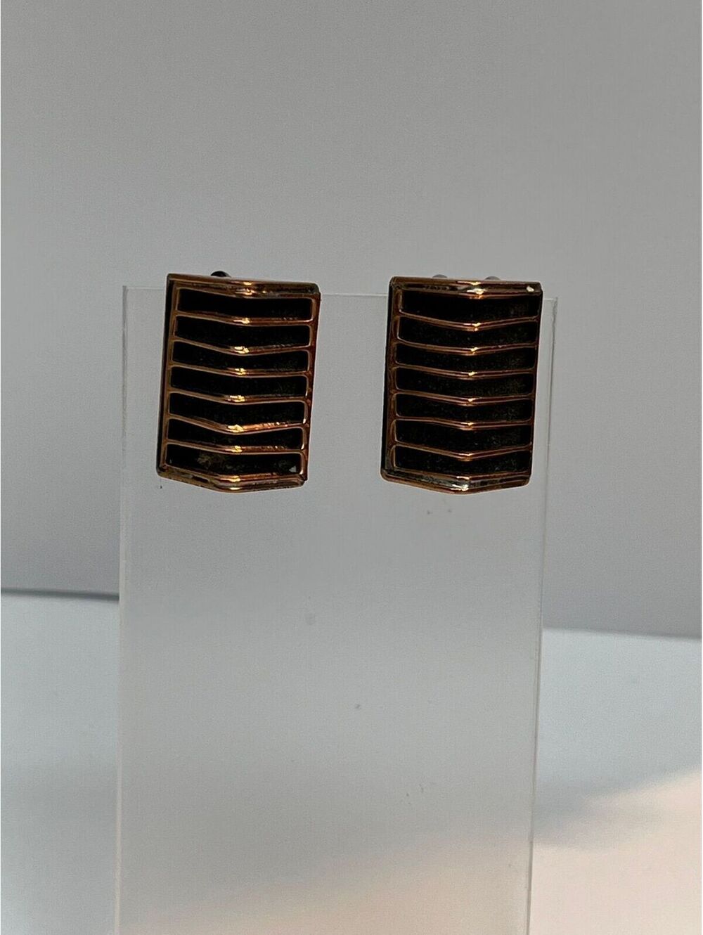 #130 Mid Century Renoir Copper Clip On Earrings 3D Industrial Design